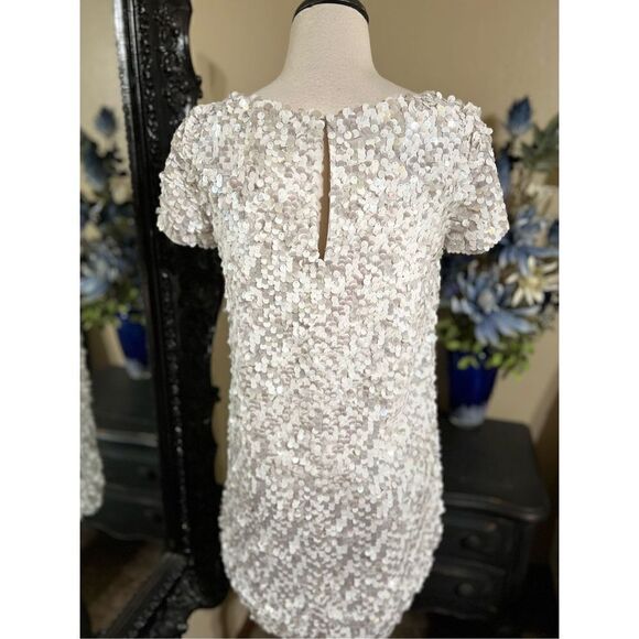 French Connection Snow Short Sleeve White Sequined Mini Dress Wedding Dress Size